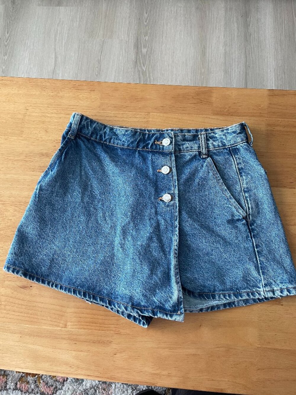 ZARA Blue Denim Wrap Mini Skort - Size Small - Picture 2 of 7
